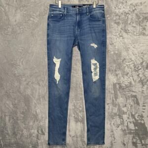 Hollister Jeans Mens 32x30 Blue Advanced Stretch Stacked Skinny Distressed